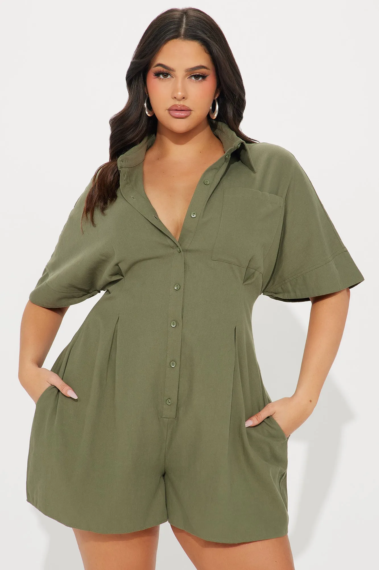 Press The Facts Romper - Olive sold by Fashion Nova product image thumbnail 5