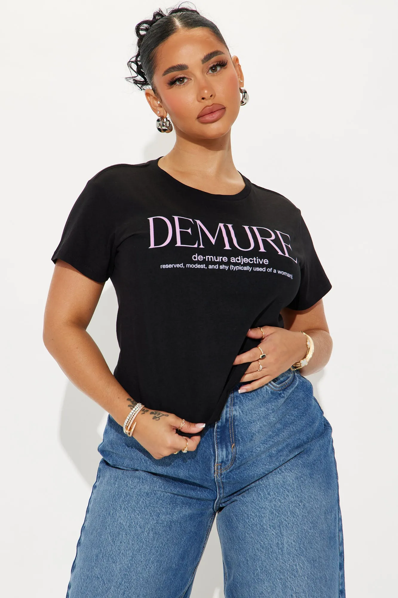 She's So Demure Tee - Black sold by Fashion Nova