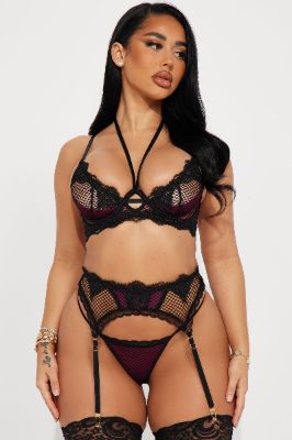 Last Kiss 3 Piece Garter Set - Wine/combo sold by Fashion Nova