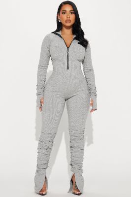 Justine Snatched Jumpsuit - Heather Grey sold by Fashion Nova