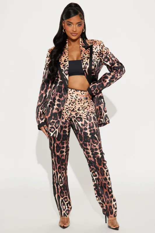 On The Prowl Satin Leopard Pant Set - Brown Combo sold by Fashion Nova