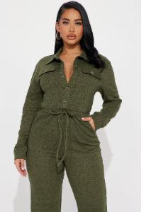 Chill Afternoon French Terry Jumpsuit - Hunter sold by Fashion Nova
