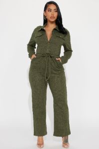 Chill Afternoon French Terry Jumpsuit - Hunter sold by Fashion Nova