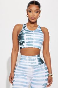 Sweat It Out Tie Dye Active Sports Bra - Blue/combo sold by Fashion Nova