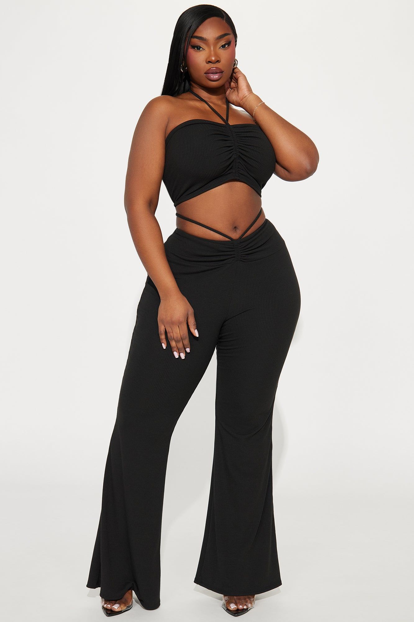 Kayleen Ribbed Pant Set - Black sold by Fashion Nova