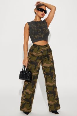 Lay Low Camo Wide Leg Cargo Pant - Olive/combo sold by Fashion Nova