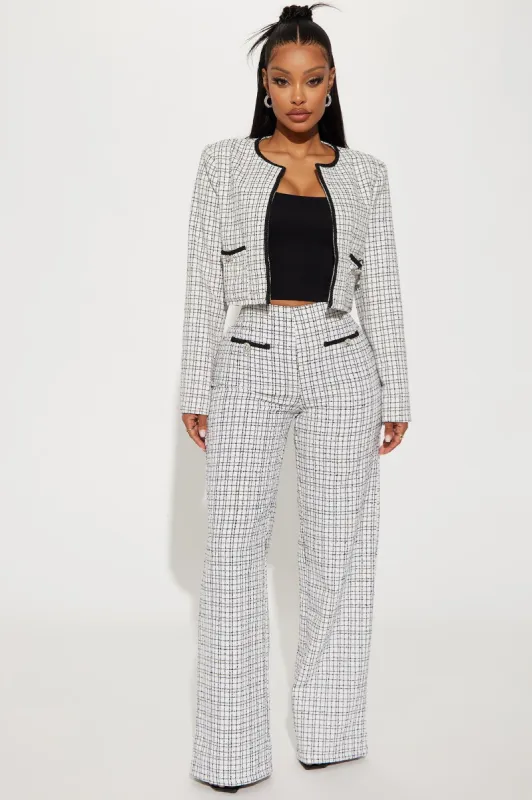 Tara Tweed Pant Set - Cream/combo sold by Fashion Nova