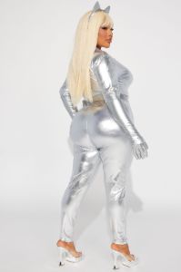 Cat Fight 5 Piece Costume Set - Silver sold by Fashion Nova
