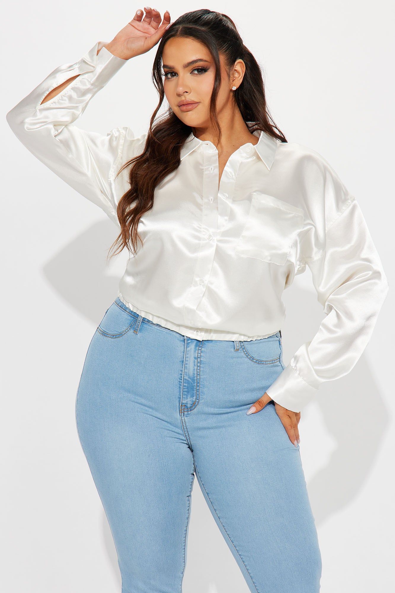 Katana Satin Shirt - Off White sold by Fashion Nova product image thumbnail 4
