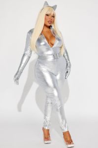 Cat Fight 5 Piece Costume Set - Silver sold by Fashion Nova