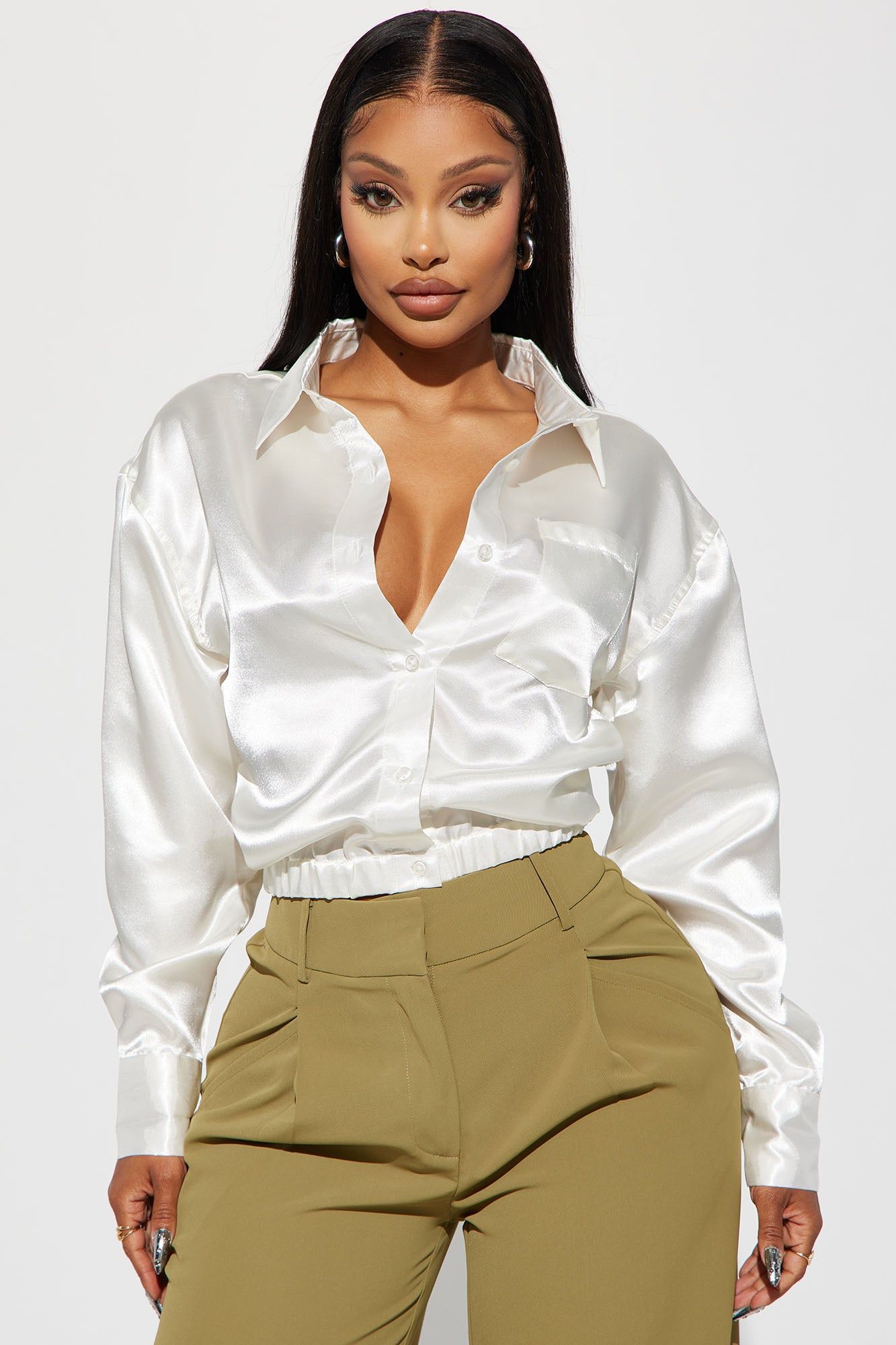 Katana Satin Shirt - Off White sold by Fashion Nova