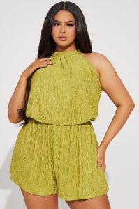 Weekend Mood Textured Romper - Chartreuse sold by Fashion Nova
