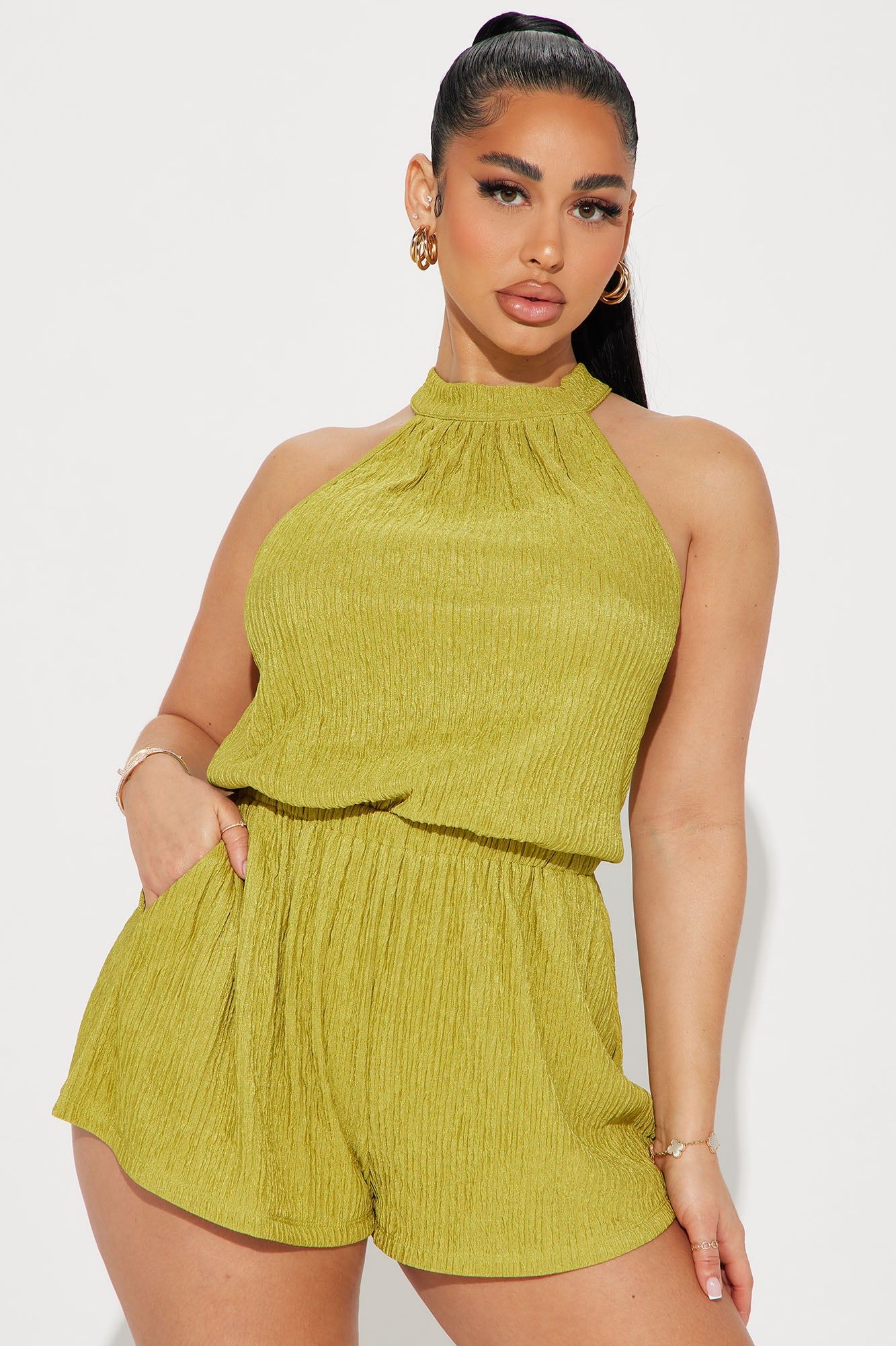 Weekend Mood Textured Romper - Chartreuse sold by Fashion Nova product image thumbnail 2