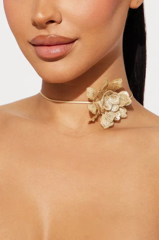 Sequin Floral Choker  - Gold sold by Fashion Nova