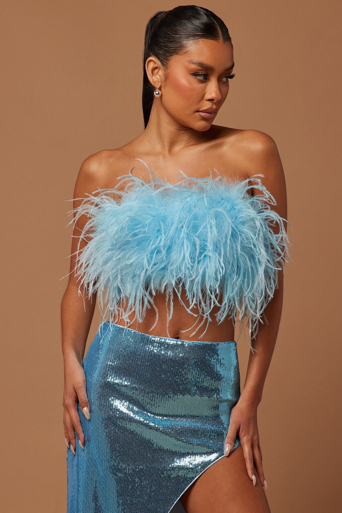 Fiona Feather Sequin Skirt Set - Light Blue sold by Fashion Nova product image thumbnail 2