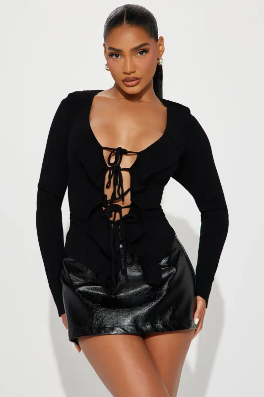 Date Night Tie Front Cardigan - Black sold by Fashion Nova