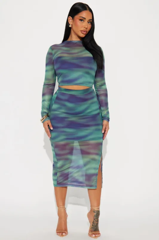 Oasis Babe Mesh Skirt Set - Blue/combo sold by Fashion Nova