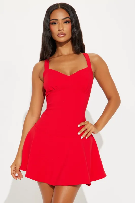 Bianey Crepe Mini Dress - Red sold by Fashion Nova
