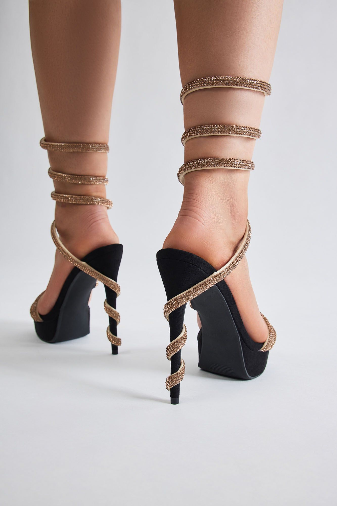 Chasing Me Embellished Wrap Up Heels - Black/Gold sold by Fashion Nova product image thumbnail 4