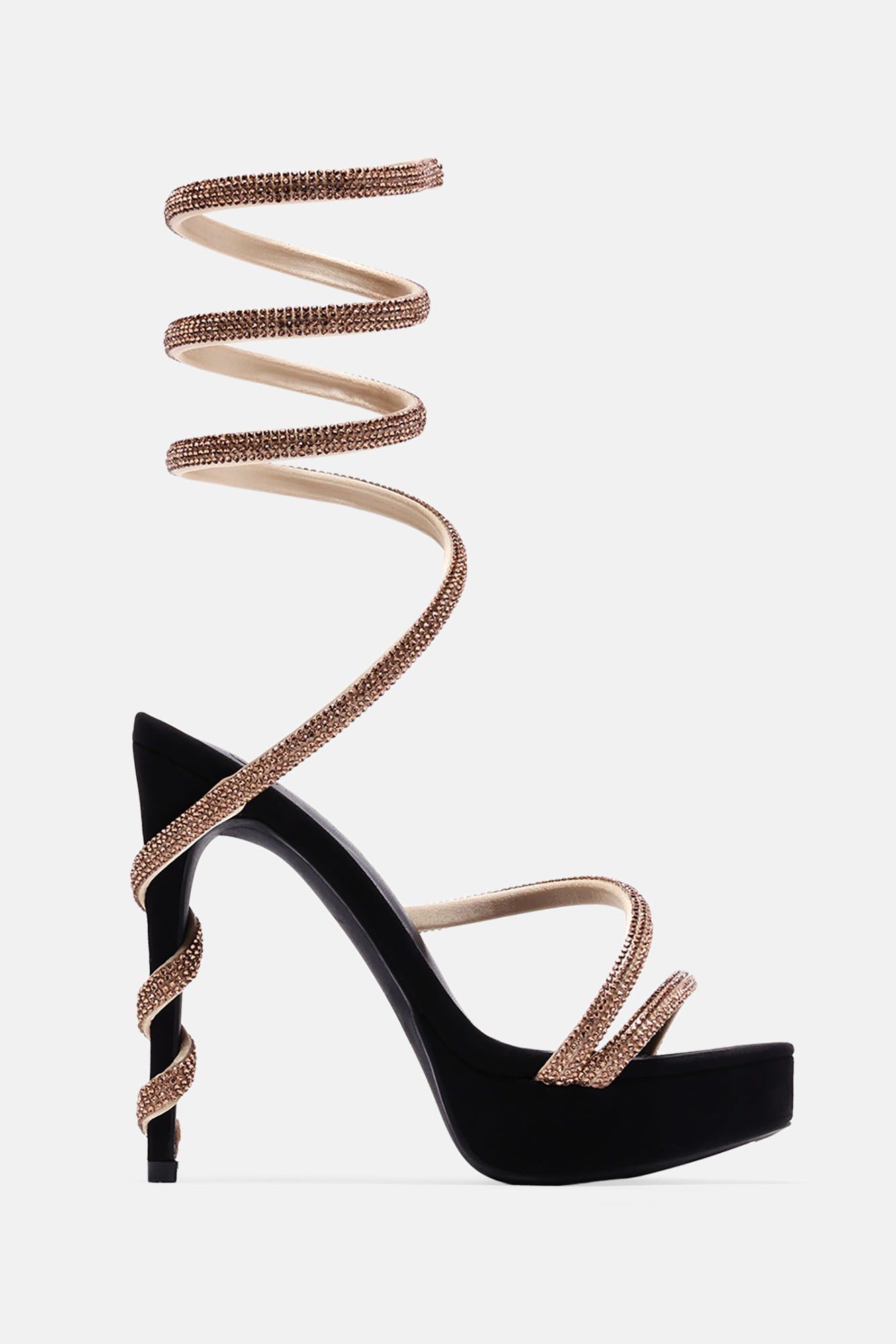 Chasing Me Embellished Wrap Up Heels - Black/Gold sold by Fashion Nova product image thumbnail 3
