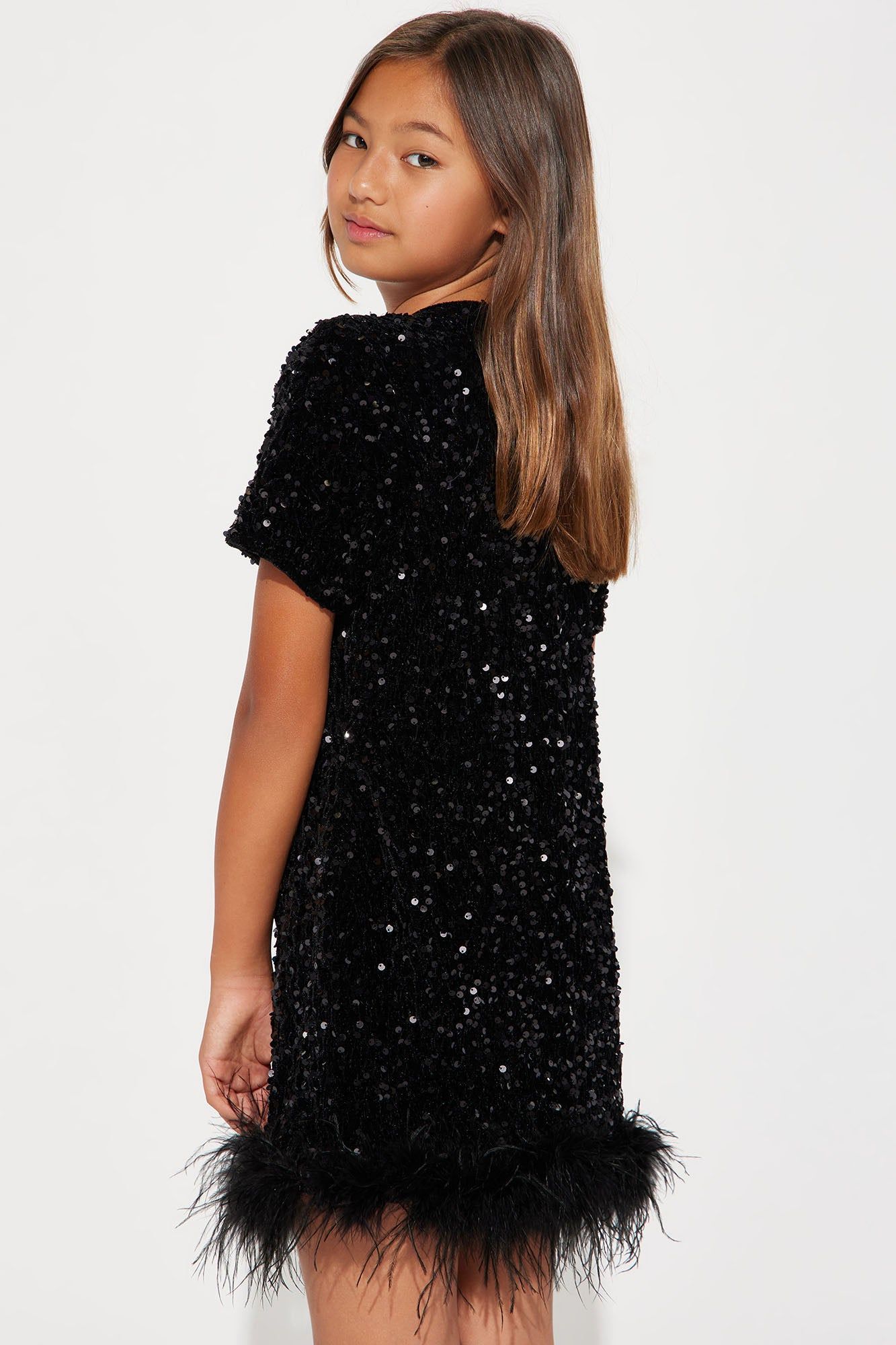 Mini Christy Sequin Feather Trim T-Shirt Mini Dress - Black sold by Fashion Nova product image thumbnail 3