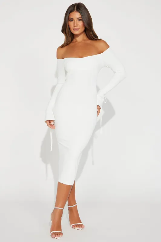 Lola Off Shoulder Midi Dress - White sold by Fashion Nova