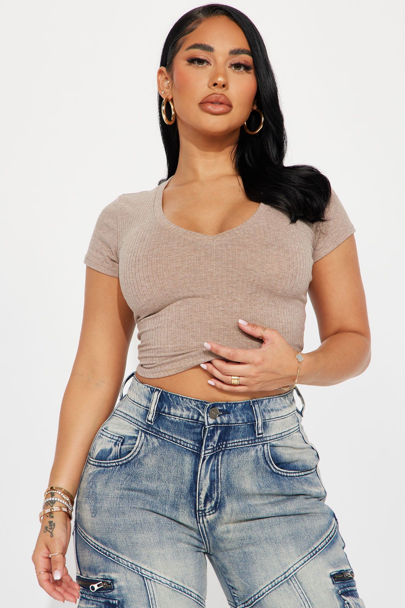 Sade Ribbed Crew Neck Top - Mocha sold by Fashion Nova