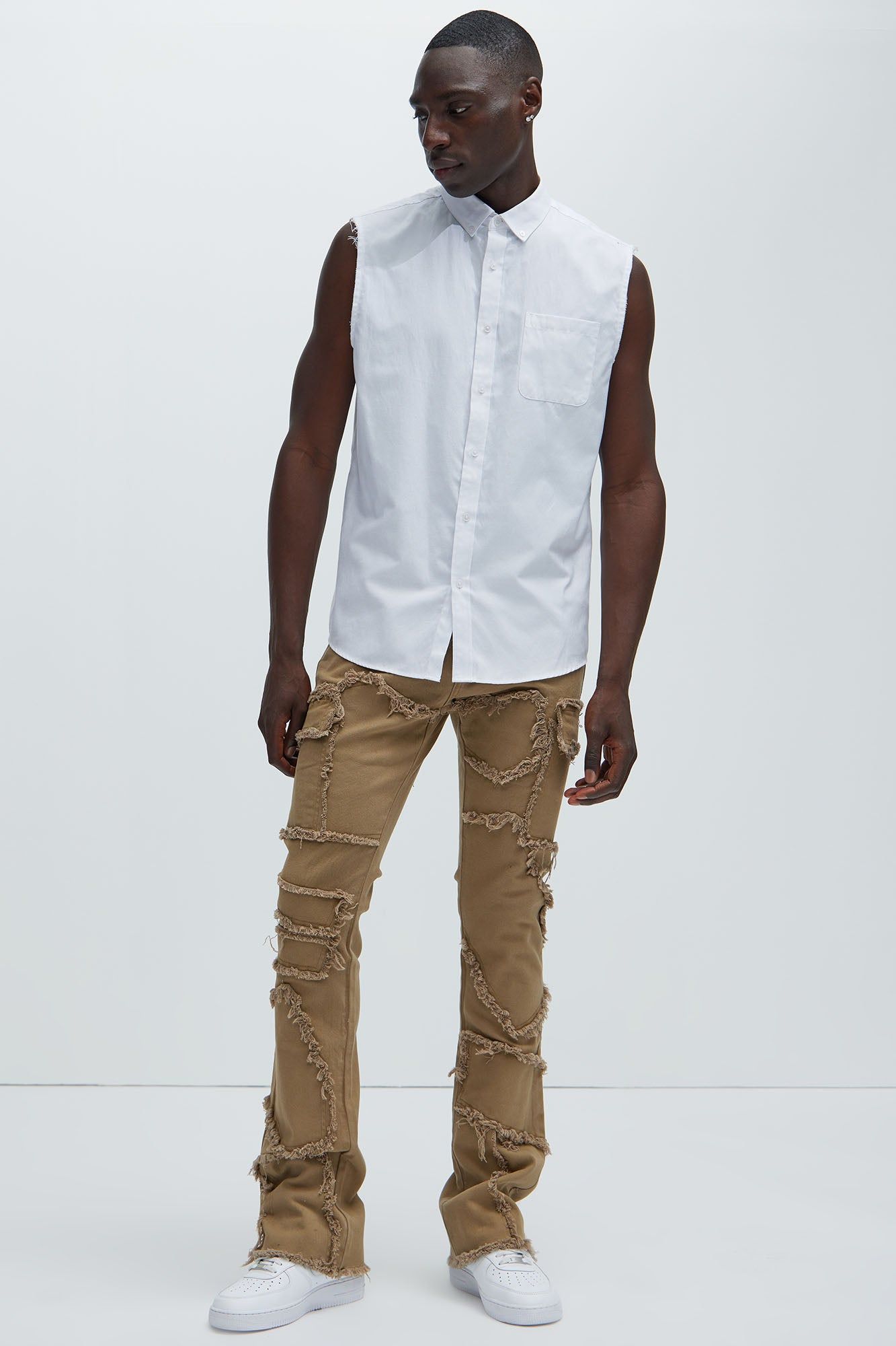 Trapping Frayed Stacked Skinny Flare Pants - Taupe sold by Fashion Nova product image thumbnail 2