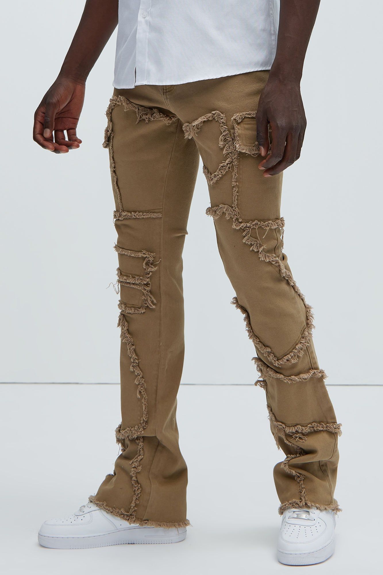Trapping Frayed Stacked Skinny Flare Pants - Taupe sold by Fashion Nova product image thumbnail 3