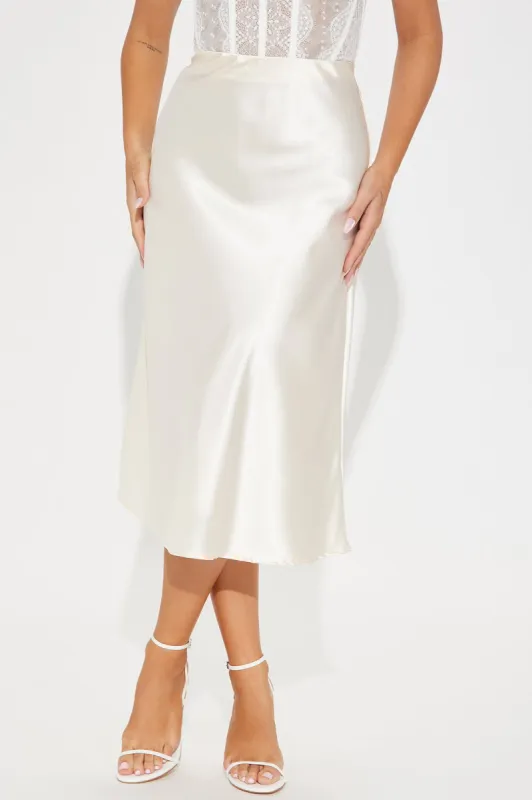 Finer Things Satin Midi Skirt - Cream sold by Fashion Nova