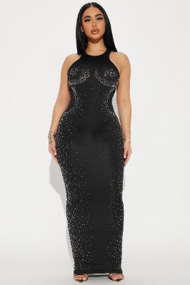 Perfect Illusion Rhinestone Maxi Dress - Black sold by Fashion Nova