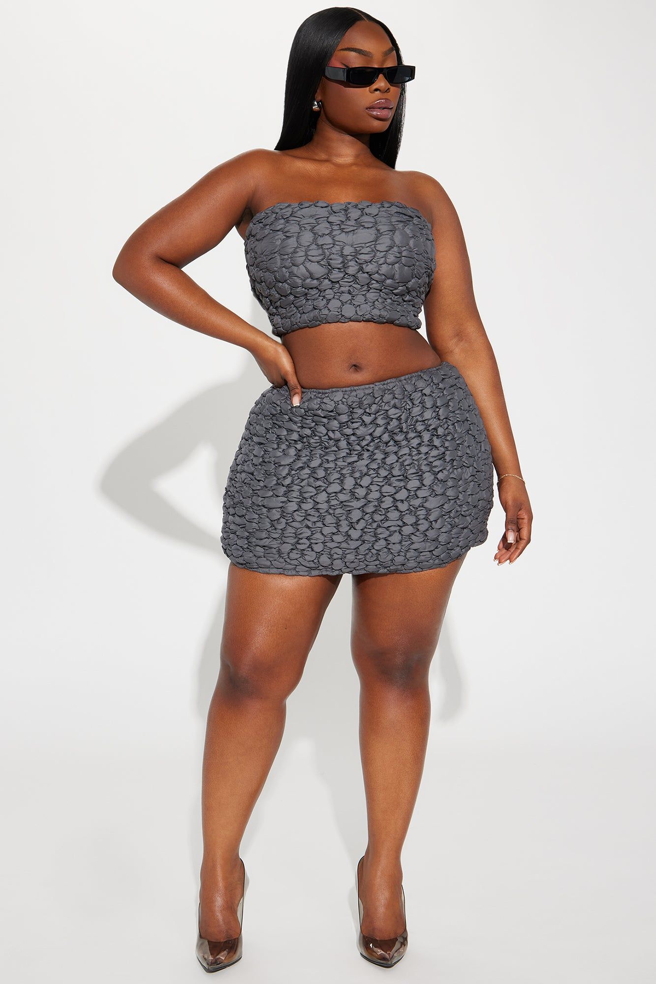 Missing Out Textured Skirt Set - Charcoal sold by Fashion Nova product image thumbnail 4