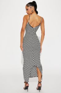 Claire Ribbed Maxi Dress - Black/White sold by Fashion Nova