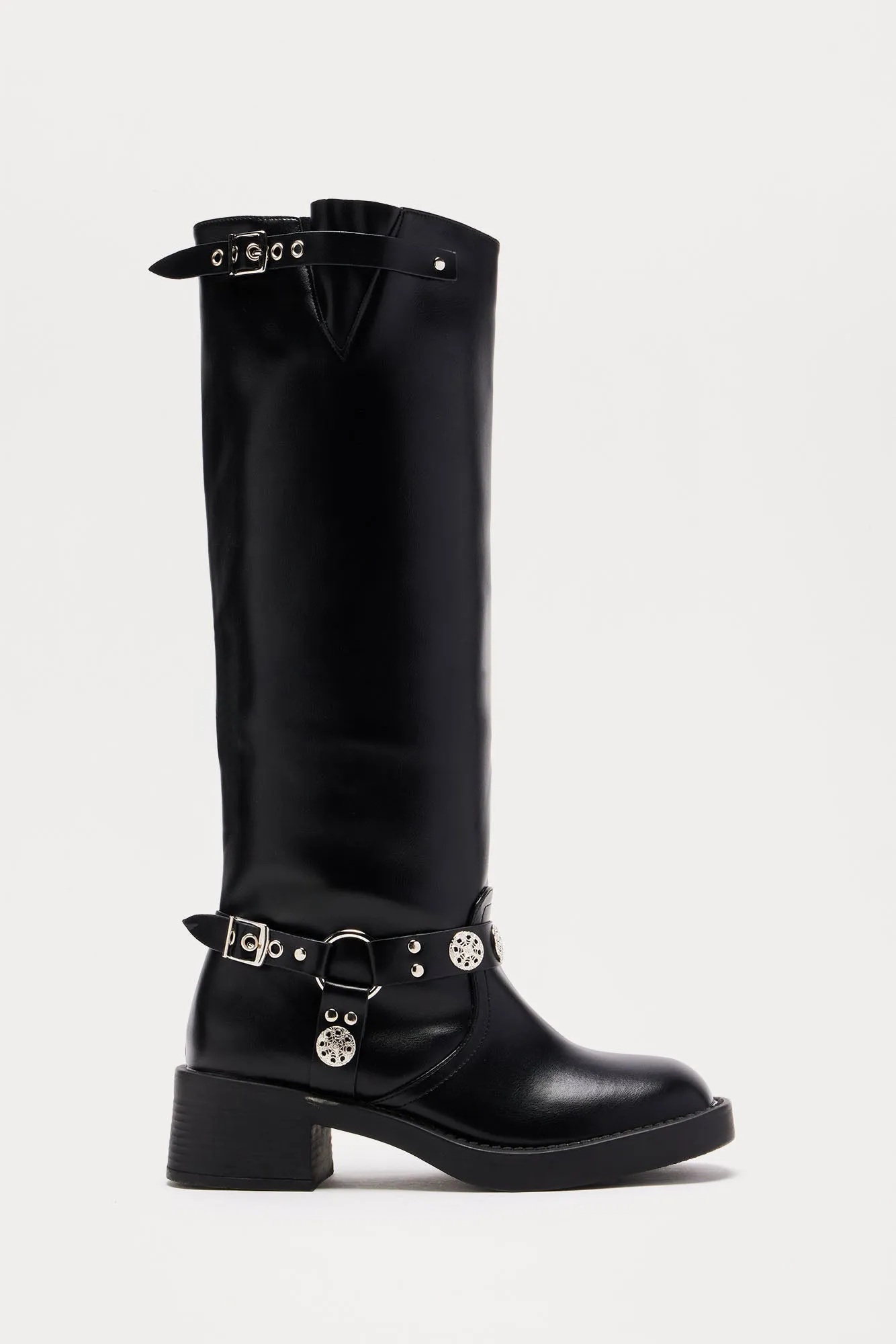 Marrakech Buckle Knee High Boots - Black sold by Fashion Nova