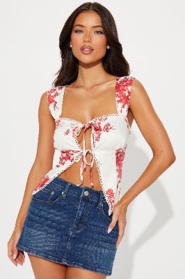 Anna Floral Top - Red/White sold by Fashion Nova