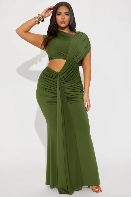Aria Cut Out Maxi Dress - Olive sold by Fashion Nova