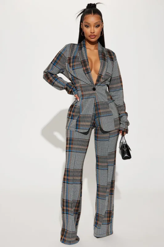Business Time Plaid Blazer Pant Set - Blue/combo sold by Fashion Nova
