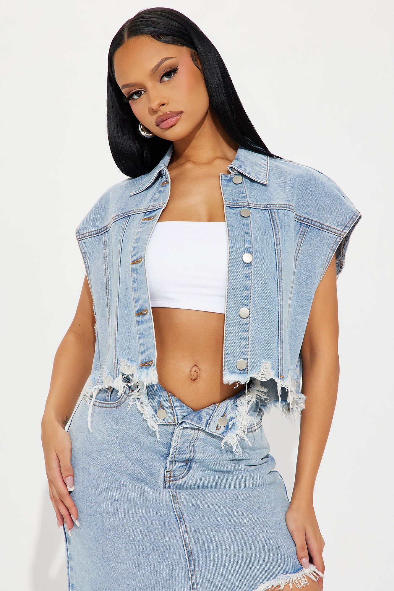 On Stage Denim Skirt Set - Light Wash sold by Fashion Nova product image thumbnail 2
