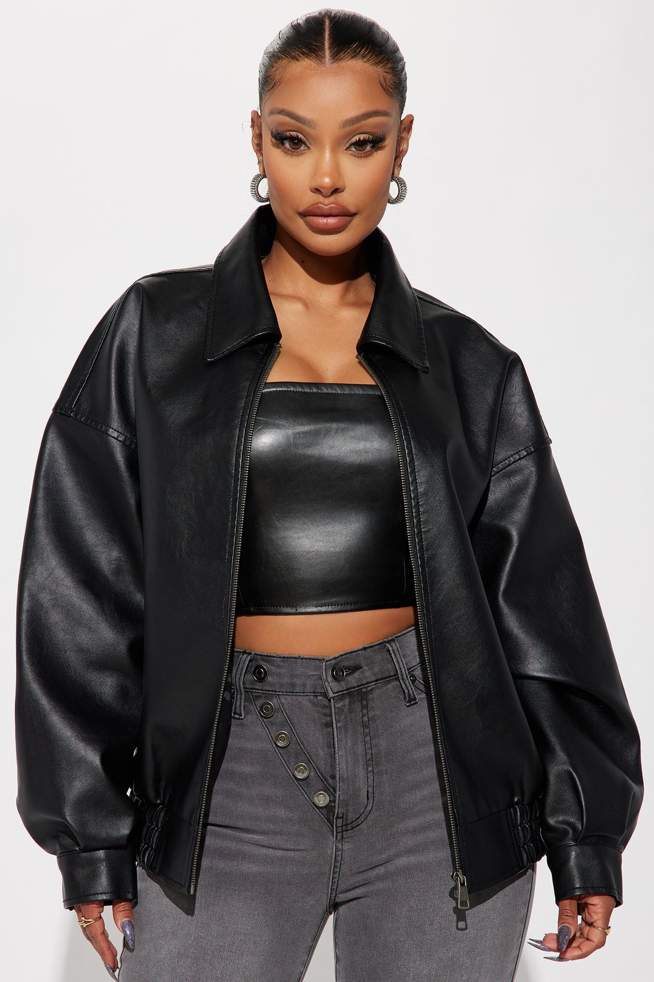 Hustle Mode Oversized Faux Leather Jacket - Black sold by Fashion Nova