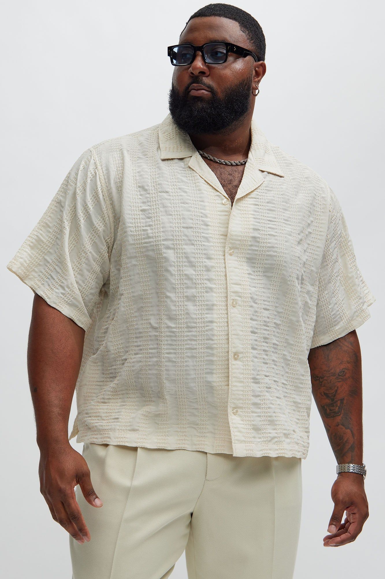 Runway Textured Shirt - Off White sold by Fashion Nova