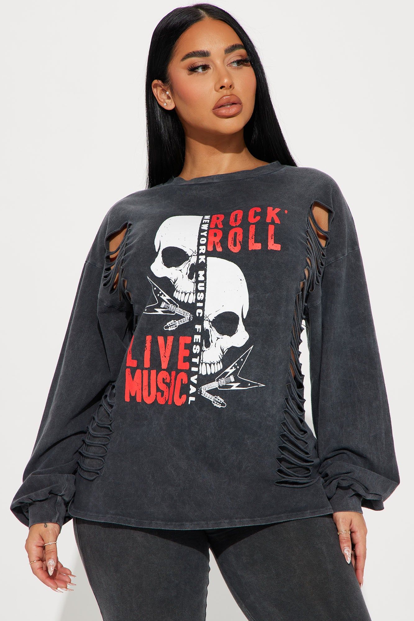 Time To Rock N' Roll Long Sleeve Legging Set - Charcoal sold by Fashion Nova product image thumbnail 2