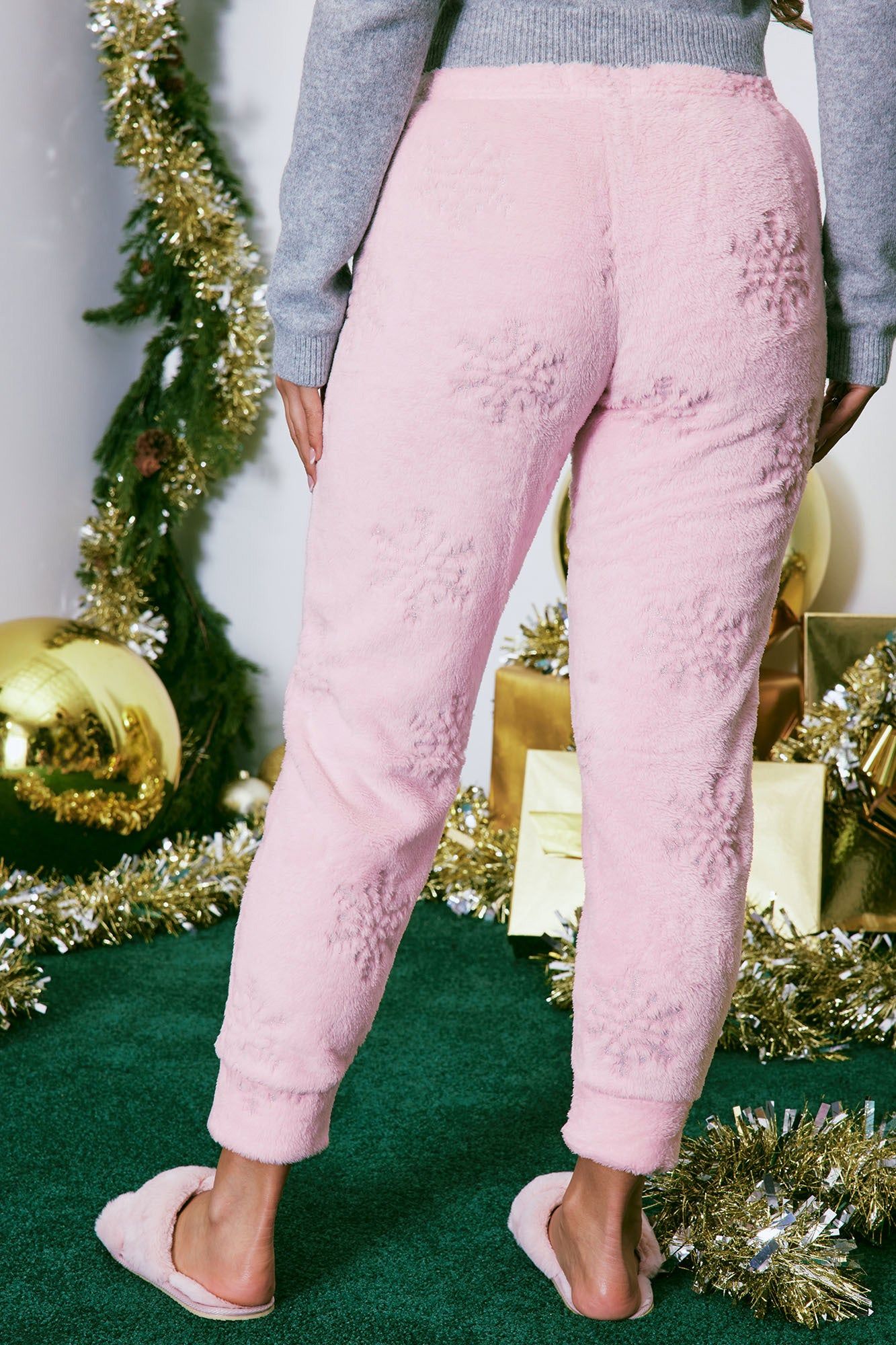 Cheery Snowflakes Plush PJ Joggers - Pink/combo sold by Fashion Nova product image thumbnail 3