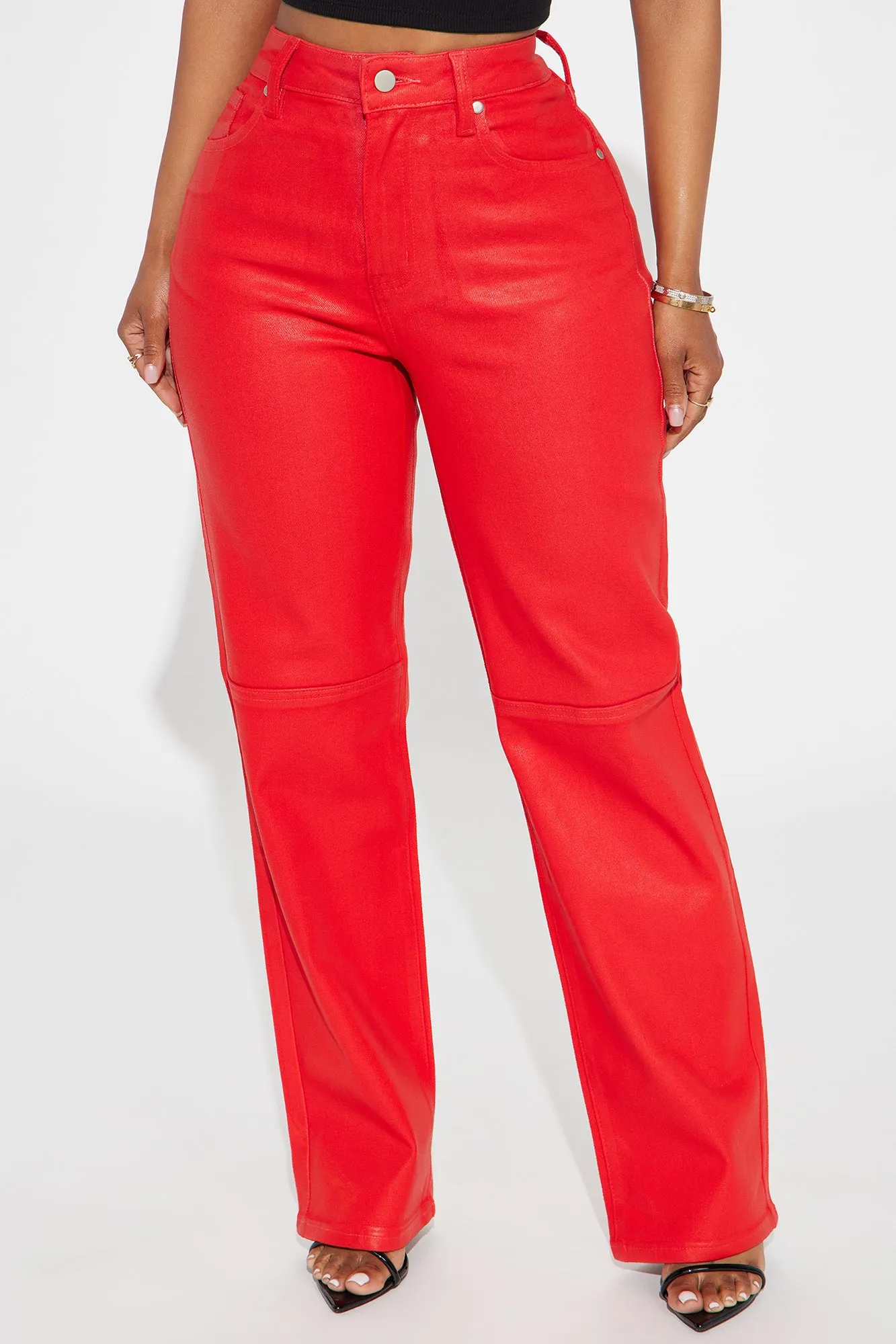 Are You In Coated Straight Leg Pant - Red sold by Fashion Nova product image thumbnail 2