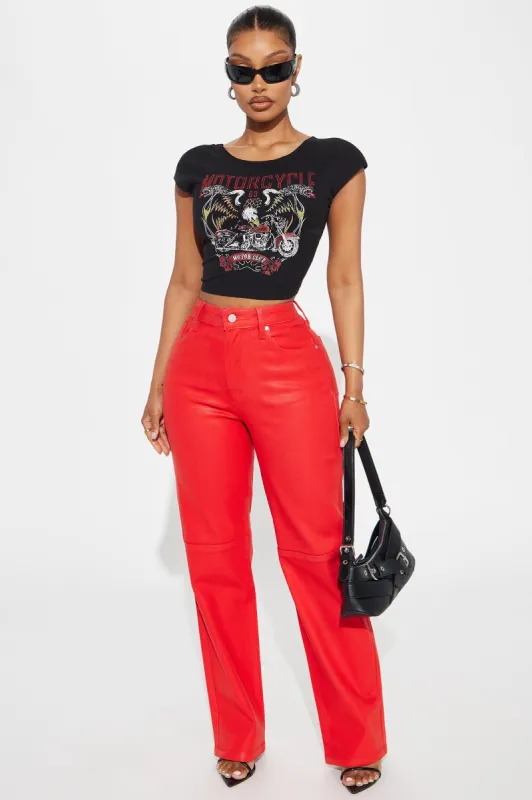 Are You In Coated Straight Leg Pant - Red sold by Fashion Nova