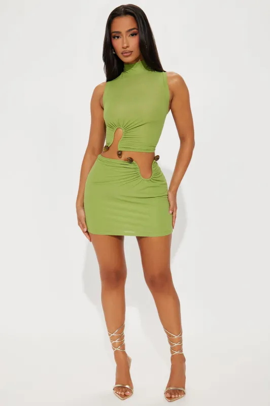 Stepping Out Mesh Mini Skirt Set - Green sold by Fashion Nova