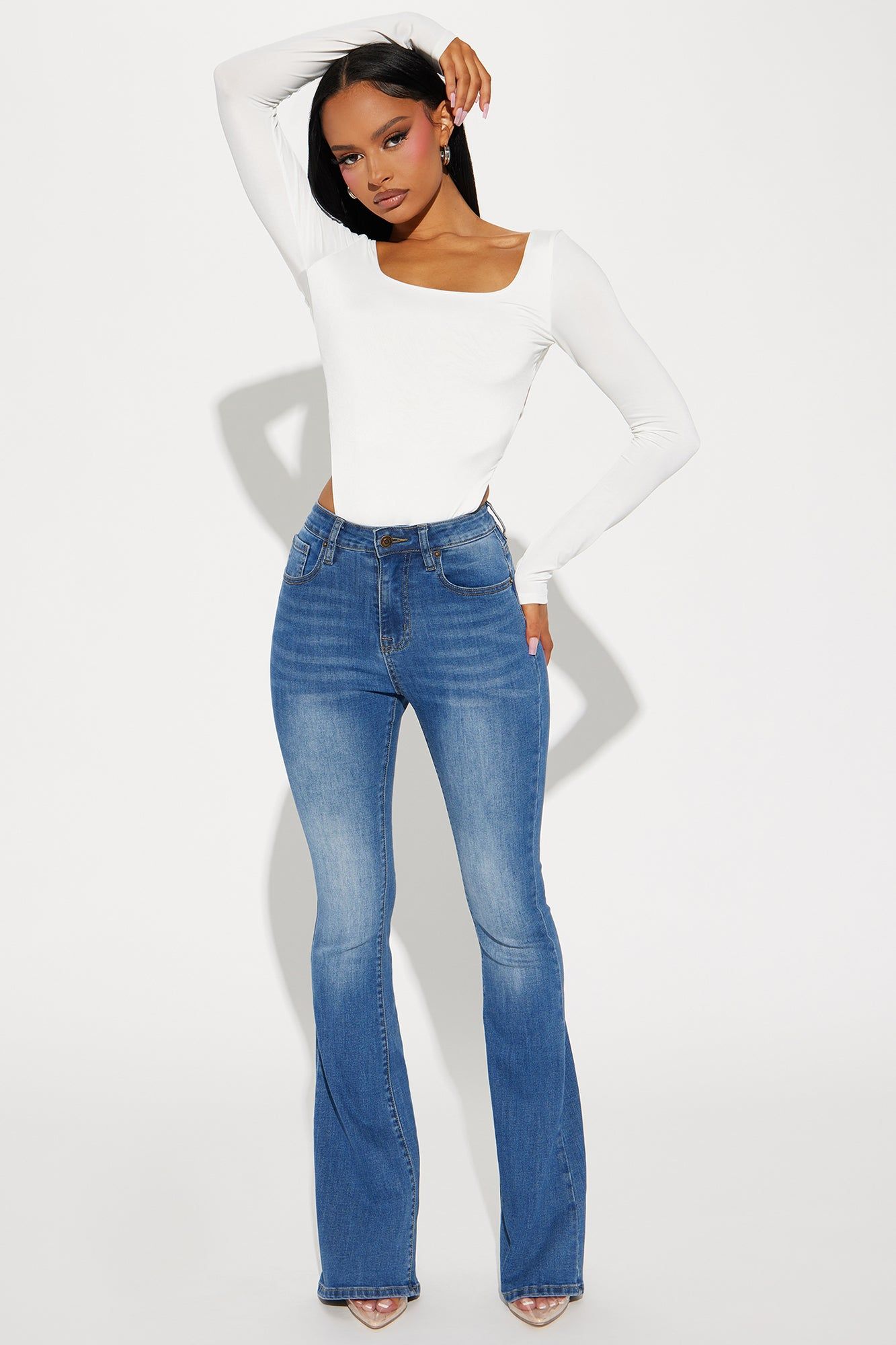 Serena Sculpting Stretch Flare Jeans - Medium Wash sold by Fashion Nova