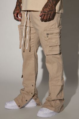 Pleasures Slim Flare E - Waist Cargo Pants - Tan sold by Fashion Nova