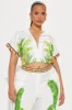 Tropical Oasis Satin Jogger Set - White/combo sold by Fashion Nova