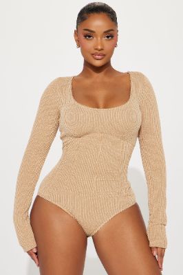 Kara Ribbed Bodysuit - Beige sold by Fashion Nova