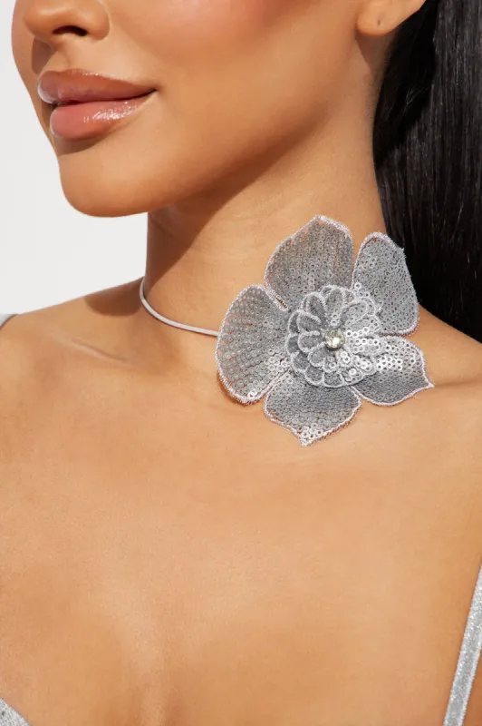 Oh So Sequin Floral Choker  - Silver sold by Fashion Nova